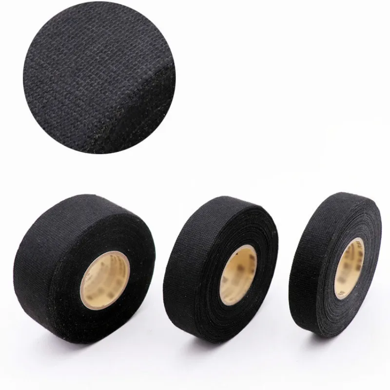 Black Color 1Roll Width 9/19/25MM Length 15M Wiring Harness Tape Strong Adhesive Cloth Fabric Flame Retardant Tape For Looms Car image 3