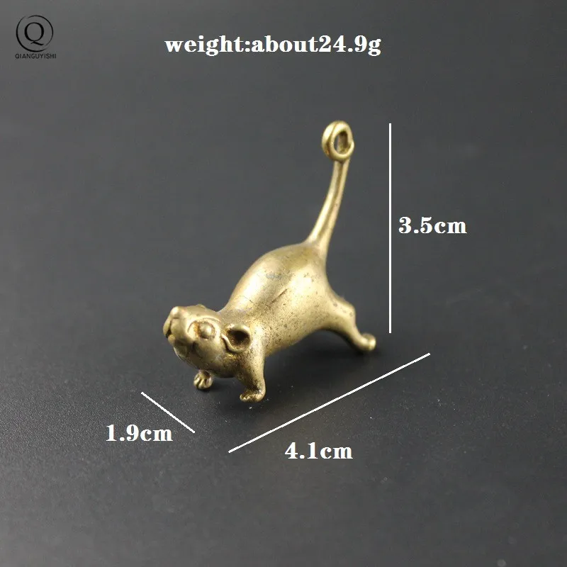 Vintage Brass Cartoon Long Tail Mouse Keychain Pendants Trinket Copper Cute Rat Key Chain Rings Hanging Jewelry Figures Ornament