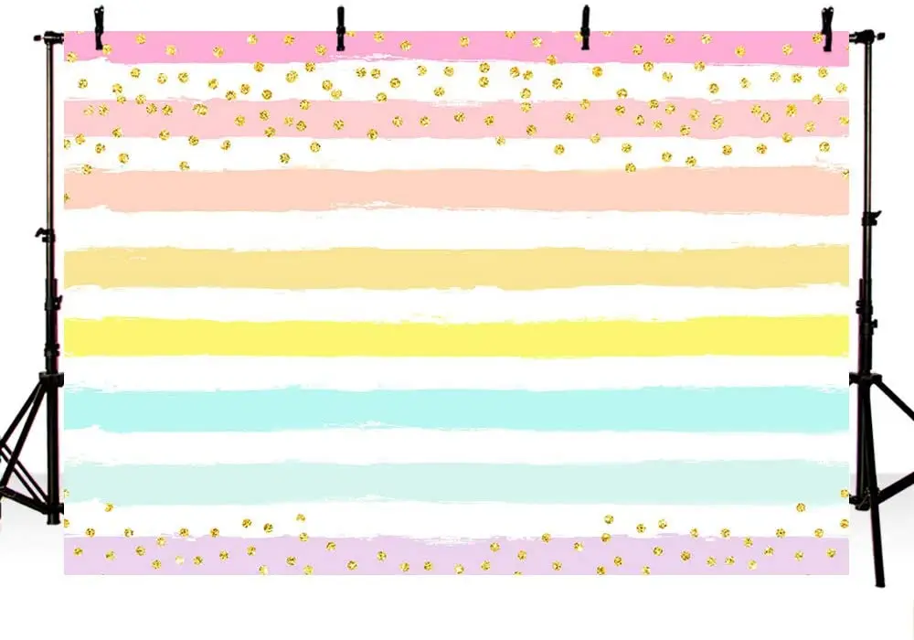 

Gold Confetti Rainbow Stripes Birthday Backdrops for Girls Baby Shower Party Glitter Decoration Photography Background