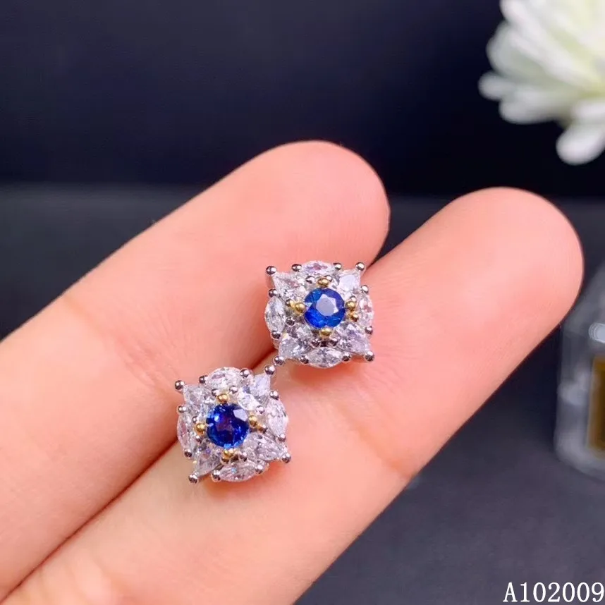 

KJJEAXCMY 925 sterling silver inlaid natural sapphire earrings new noble ladies ear stud support test