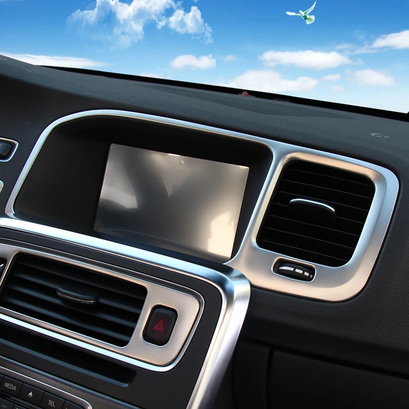 Console Navigation Frame Decoration Cover Trim Stainless Steel Strip Interior Molding Sequins 3D Sticker For Volvo S60 V60