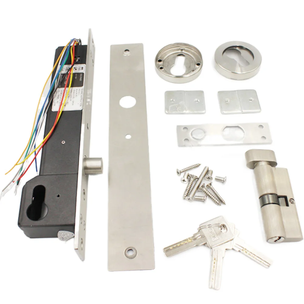 DC 12V Fail Secure Bolt Lock With Mort Lock Cylinder Mechanical key locking Dropbolt Door Lock Electric Dead Bolt Lock