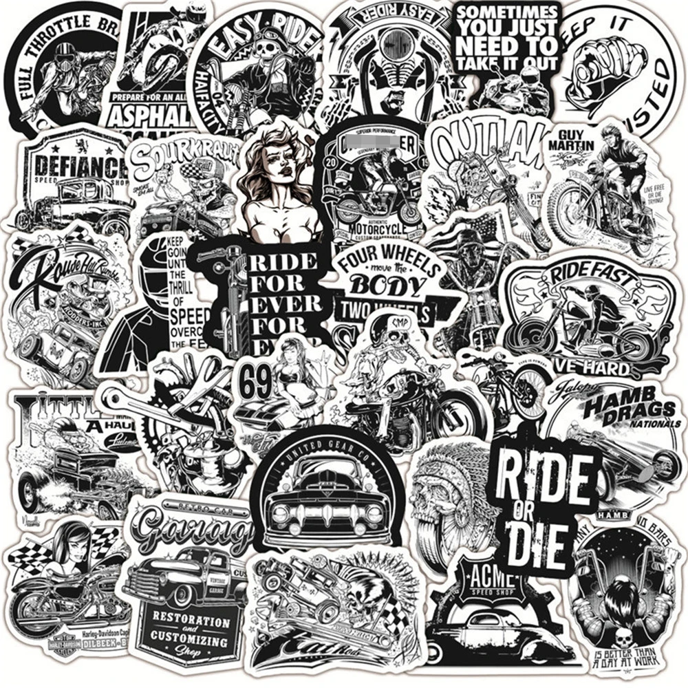 

50pcs Black White Vintage Locomotive Stickers For Laptop Adesivos Scrapbooking Material Christmas Sticker Craft Supplies