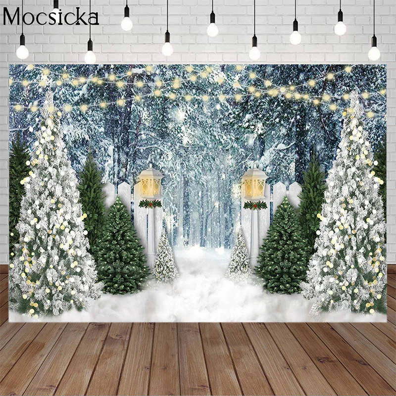 الشتاء الثلوج التصوير خلفية شجرة عيد الميلاد سنوفيلد خلفية صندوق خشبي ديكور الدعائم عيد ميلاد الطفل صورة استوديو الصور