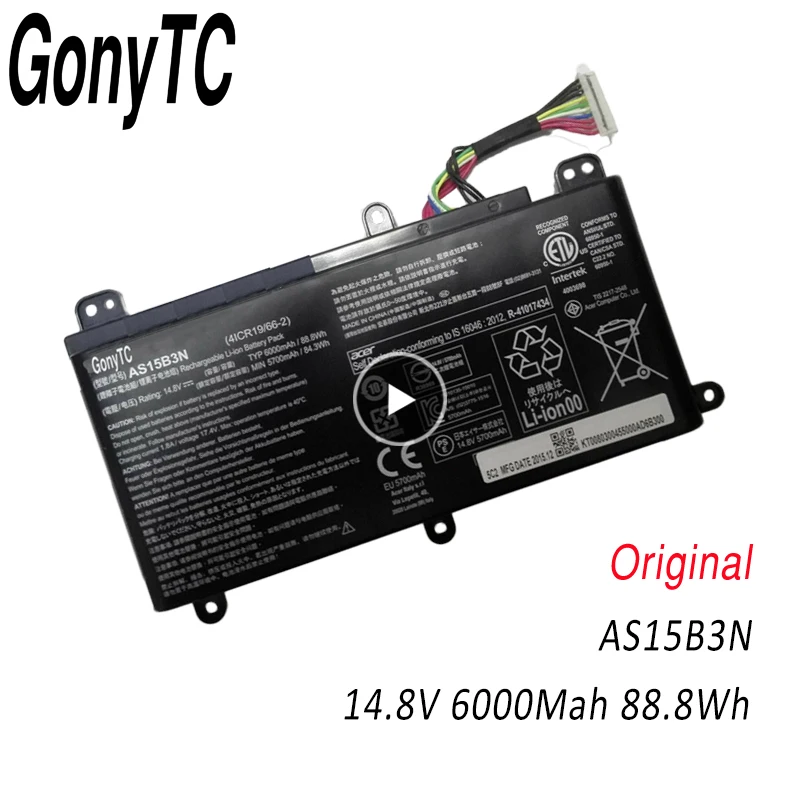 

AS15B3N 14.8V 88.8Wh/6000MAH Original Laptop Battery For Acer Predator 15 G9-591 G9-591G G9-592G G9-791G G9-792G GX-791