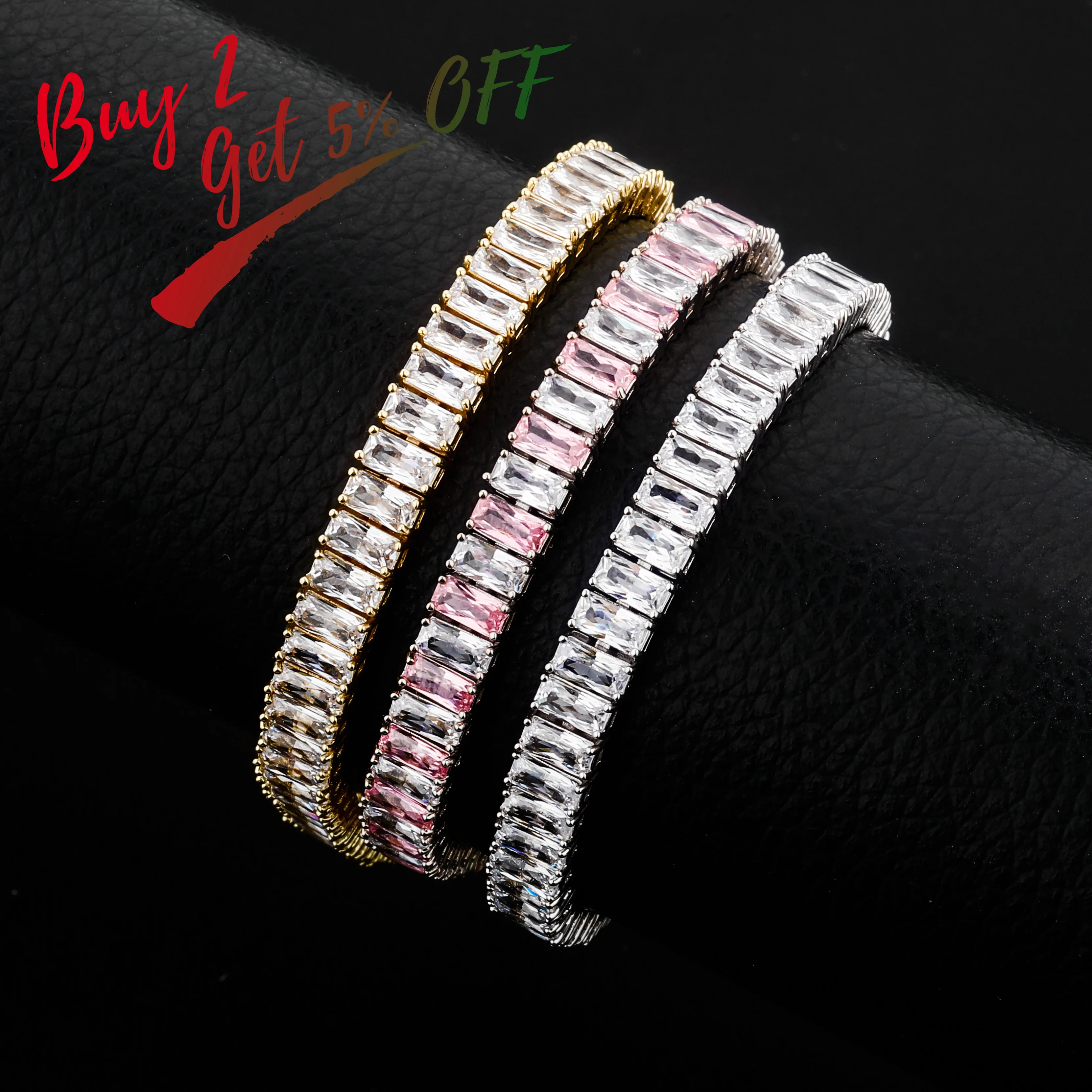 TOPGRILLZ 2020 New Baguette 8mm Tennis Chain Bracelet Iced Out Cubic Zirconia Hip Hop High Quality Fashion Charm Jewelry Gift