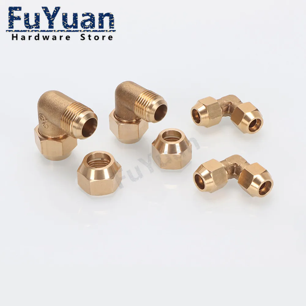 1pcs Flared Brass 90 degree Elbow Pipe Fittings 6mm 8mm 10mm 12mm Air Conditioning Extension Tool Connector Adapter