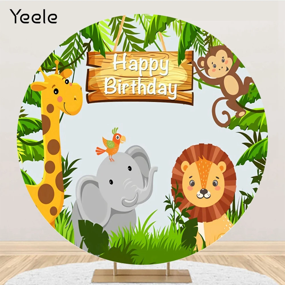 Yeele الكرتون الحيوان خلفية مستديرة دائرة سفاري الوليد استحمام الطفل حفلة التصوير خلفية مخصصة البوليستر استوديو الصور