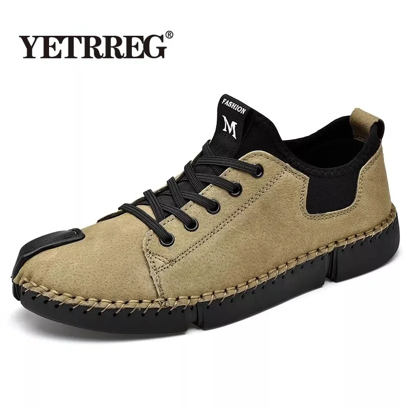 2020 New Spring Men Casual Shoes Handmade Leather Loafers Outdoor Men\'s Shoes Quality Split Leather Flat Moccasins Men Sneakers