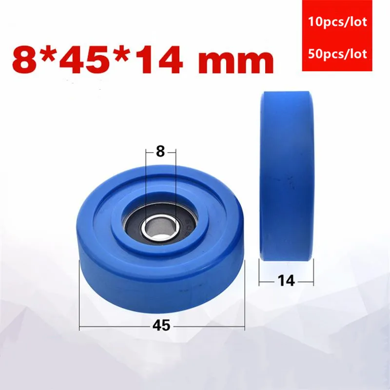 10pcs/50pcs 8*45*14mm polyurethane PU 608 608RS low noise roller bearing friction mechanical pulley soft rubber 8x45x14 mm