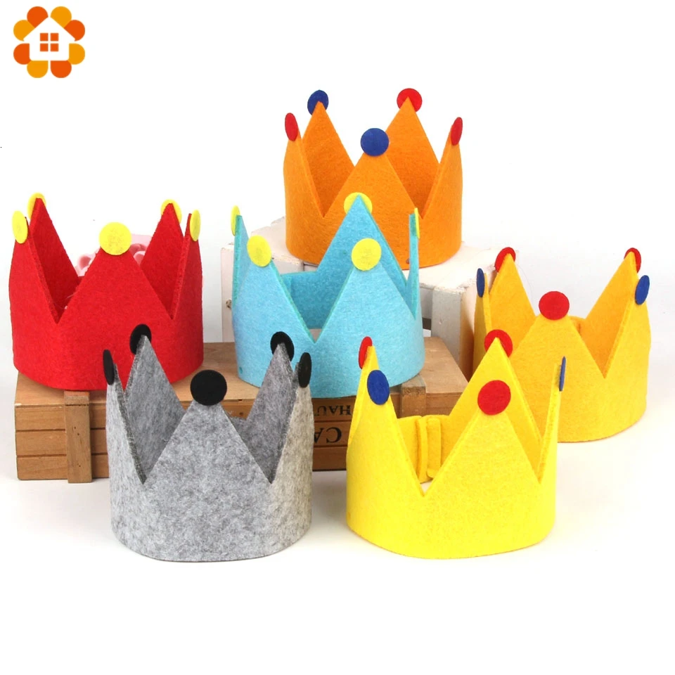 1PC DIY Baby Girl Boy Birthday Party Non-woven Hats Kids Birthday Princess Crown Cap Party Decorations Kids Favors Headband