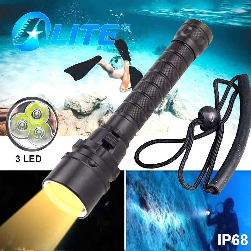 TMWT 3000LM Scuba Diving Light Torch Underwater 100m Ultra Bright XM-L2 Yello 3 LED Cool White Scuba Diving Flashlight Special