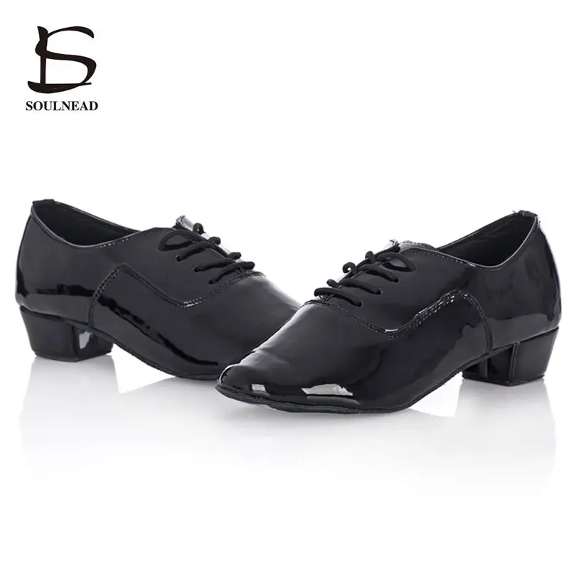 Latin Dance Shoes Men Ballroom Dance Shoes Man Tango Modern Dance Sneakers White Black Bright Leather Salsa Dance Shoe For Boy