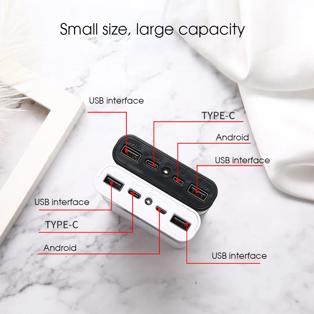 Banco de energía de carga rápida 18650, 20000mAh, USB tipo C, 5V, caja de almacenamiento de carga de batería sin batería para iPhone, Xiaomi, Huawei