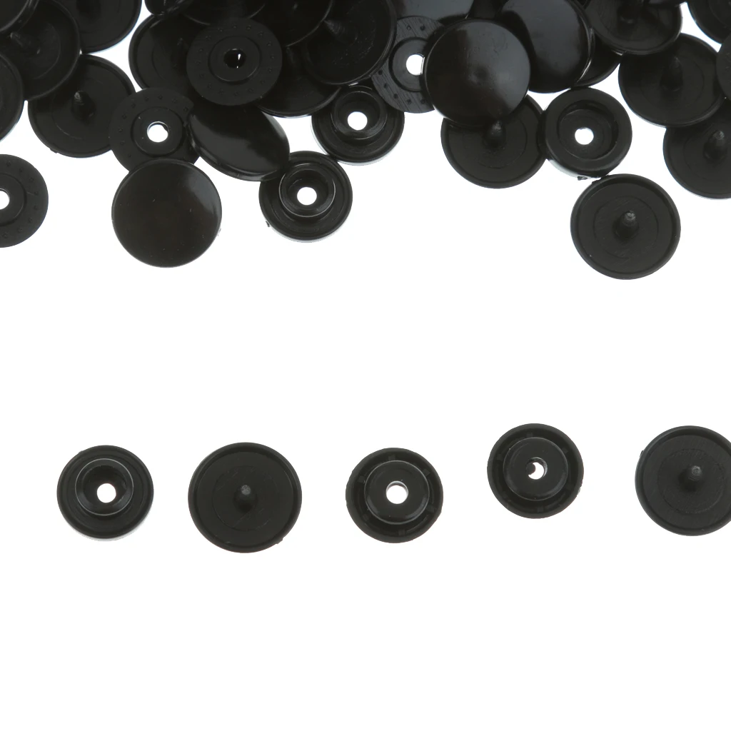 100 Sets Black Resin Snap Buttons Plastic Snaps Fasteners Press Studs Size T5 Caps 12mm