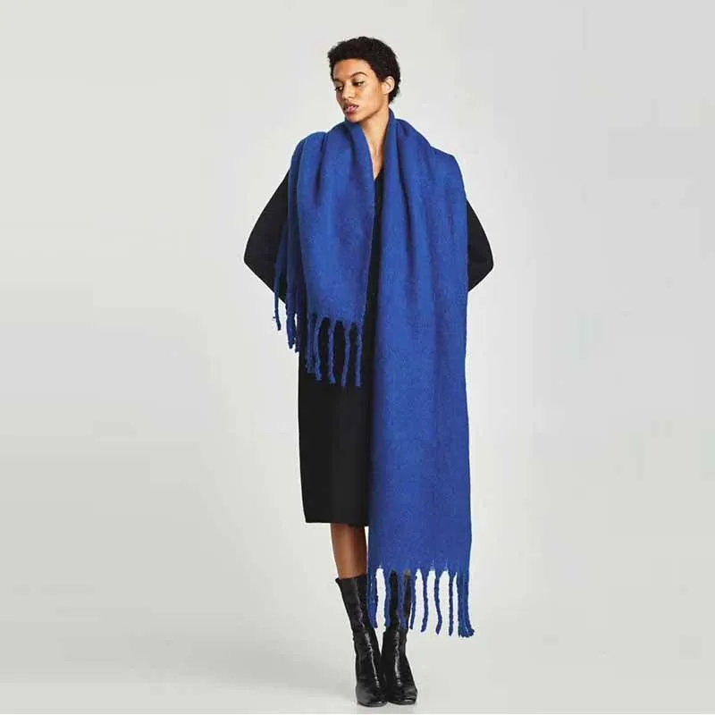 2024 NEW Winter Scarf Women Cashmere wrap Warm Pashmina Solid Foulard Female Scarves Wraps Thick Soft blanket Big Tassels Shawl