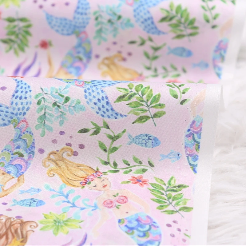 Marine mermaid crab Cotton Fabric for Tissue Sewing Quilting Fabric Needlework Material DIY Handmade Craft