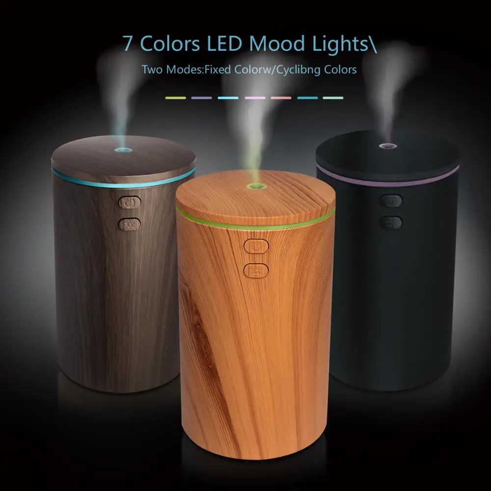 DC 5V 100ML Air Humidifier Wood Grain Ultrasonic USB Aroma Essential Oil Diffuser Color LED Portable Humidificador Car Difusor