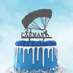 Personalized Paragliding Cake Topper Custom Name Age Parachute Jumping Silhouette For Paraglider Birthday Party Decoration YC259