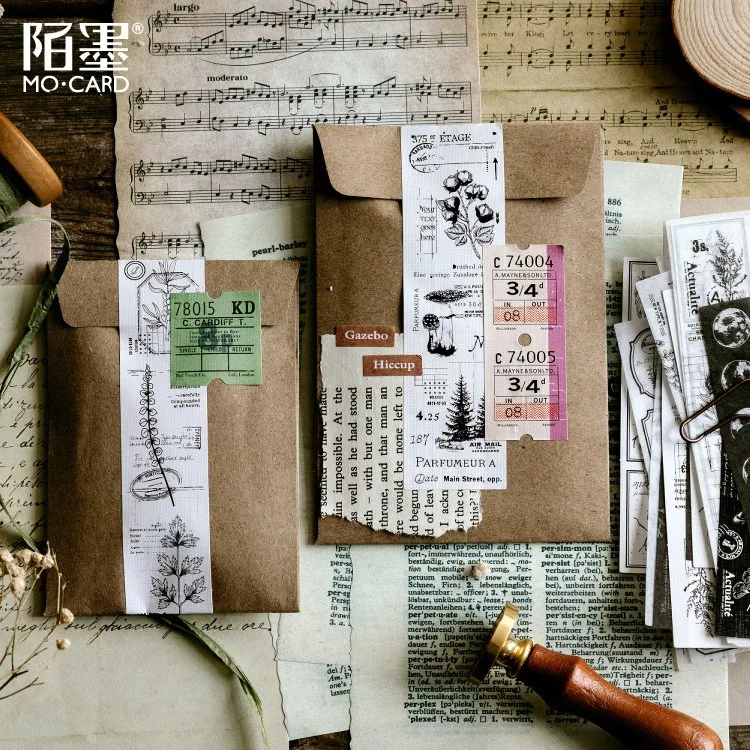 30 Pcs Vintage Washi Paper Sticker Set Antique World Map Book Ticket Plants Adhesive Decorative Stickers For Scrapbook Journal