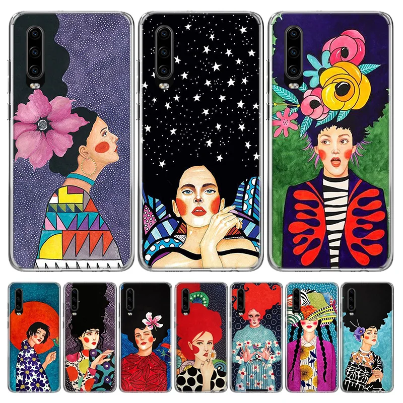 Abstract Colorful Girl Phone Case For Huawei P30 P20 P10 P50 P40 Lite Mate 30 20 10 40 Pro Art Luxury Customized Cover Coque Cas