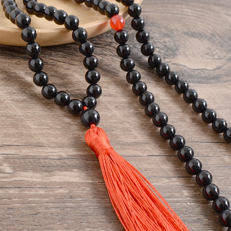 8mm Natural Stone Black Onyx Red Agate Japamala Sets Prayer Jewelry Yoga Meditation 108 Mala Beads Neckalce