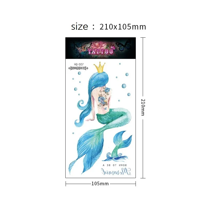 12 Kinds Large Size Mermaid Tattoo Women Disposable Fashion Makeup Temporary Body Art Summer Sticker Waterproof Summer Vacation