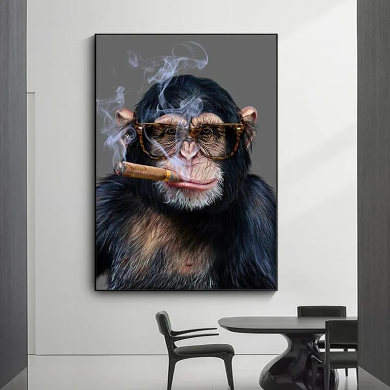 

Abstract Smoking Monkey and Gorilla Canvas Painting Posters and Prints Street Art Animal Wall Art Pictures for Living Room