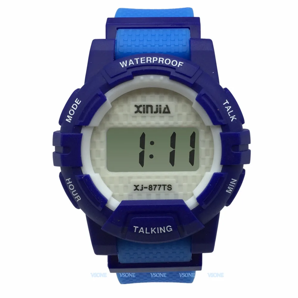 Spaans Talking Polshorloge Elektronische Sport Horloges Met Alarm, Met Geel Ruber Strap 8-877TS(BLU-2)