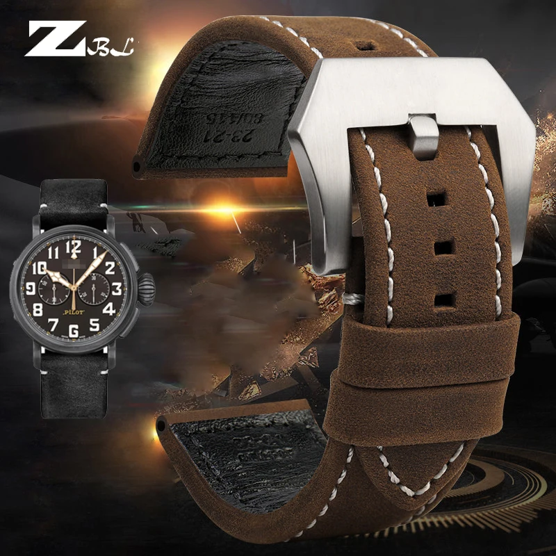 23mm High Quality Genuine Leather Watch Bands New Style Black Brown Cowhide Watch Strap for Zenith Pilot Men Bracelet