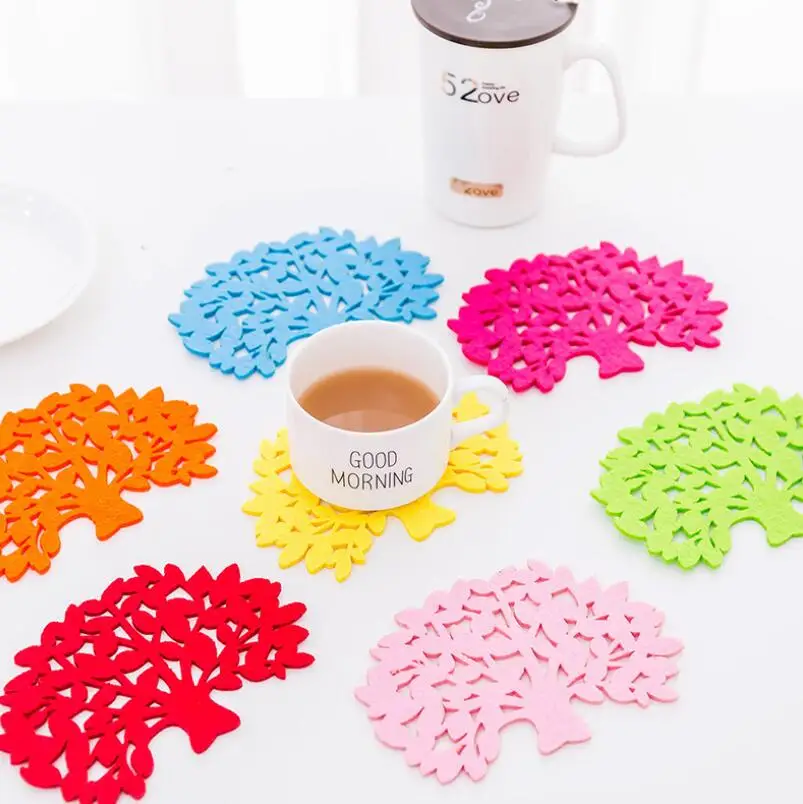 

Kitchen Decoration Tree Shaped Colorful Felt Cup Coaster Mat Pad for Bowl Mug Glass Drink Accessories LX8219