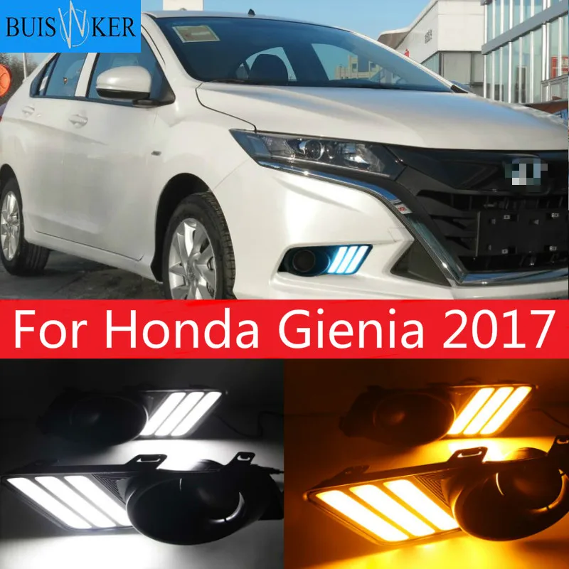 

LED drl daytime running light for Honda Gienia 2017 with yellow turn signals +dimmer and blue night running light