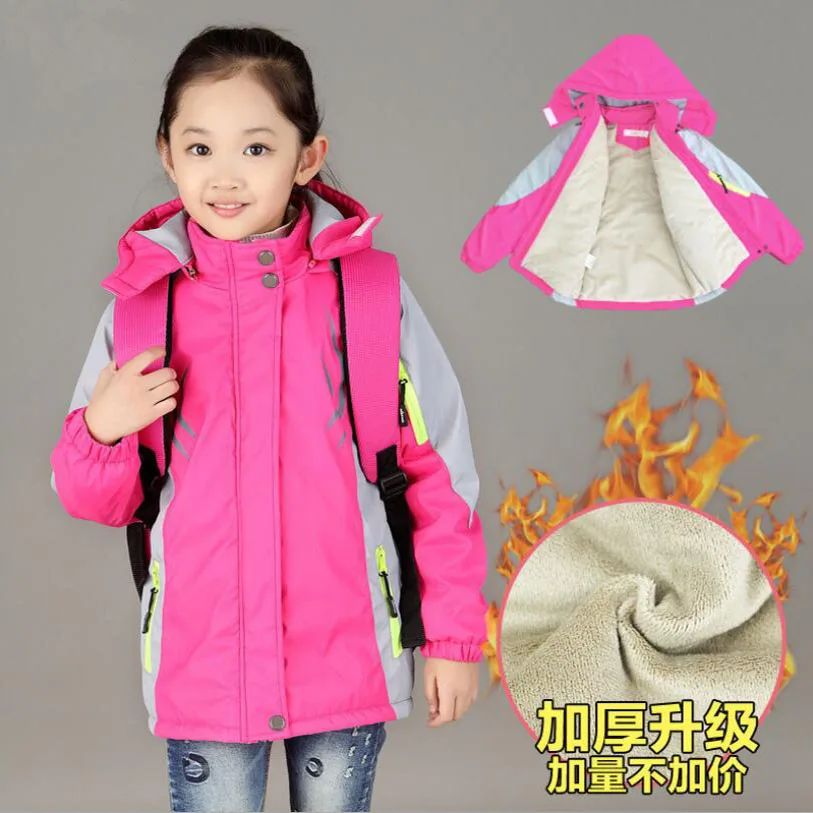 Girls Winter Warm Jacket 3-16T Kids Spring Windbreaker Waterproof Teenage Hooded Velvet Lining Thickness Snowsuit Baby Girl Coat