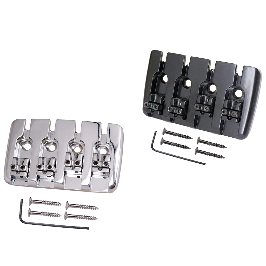 Tooyful Bass Bridge Tailpiece with Screws Wrench Guitar Accessories for 4 String Electric Bass Replacement Parts Black