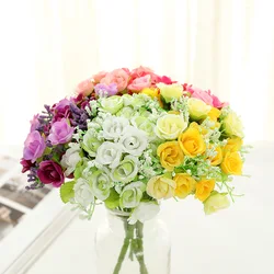 Autumn 15 heads/bouquet small bud roses bract artificial flower silk rose DIY wedding home Christmas decor flowers rose gift