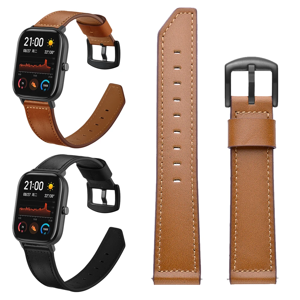 Brown Black Leather Strap for Xiaomi Huami Amazfit GTS / Bip lite / Amazfit GTR Stratos 3 Wrist Band Watchband Bracelet 22 20mm