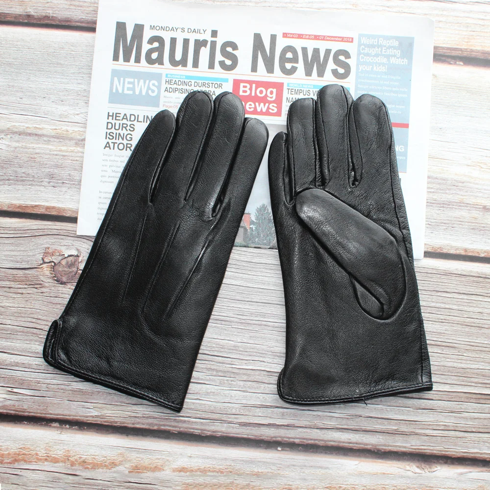Guantes de piel de oveja para hombre, manoplas clásicas de cuero, resistentes al desgaste, de terciopelo, cálidas, para invierno, novedad