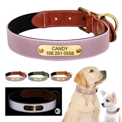 Collar de cuero reflectante para perro y gato grabado, personalizado, para Bulldog, pequeño, mediano y grande