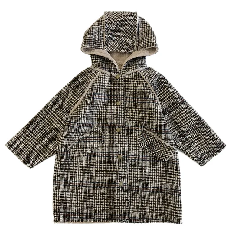 Girls Winter Plus Thick Cotton Coat 3T-8T Kids Warm Plaid Parkas Children Clothes Girls Winter Jacket Plus Flannel Coat SA2177