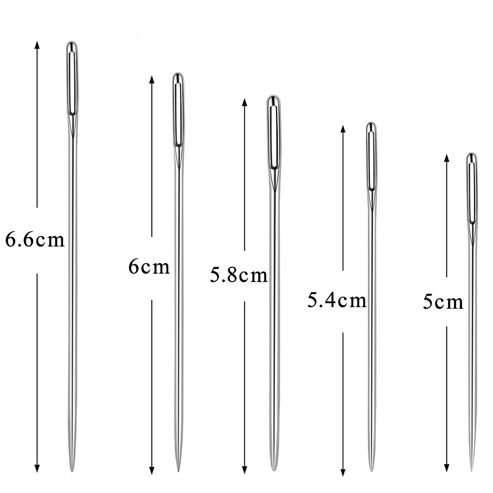 25PCS Large Eye Stitching Needles 5 Sizes Stainless Steel Hand Sewing Needles Sharp Embroidery Needle with Wooden Needle Case