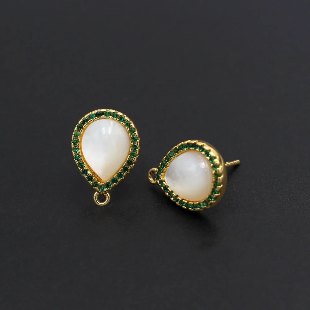

1pair Gold Plated Blue Green Stone Pearl Earrings Post Linkers for Women Bridal Wedding Hanging on Tassel Dangle Earrings