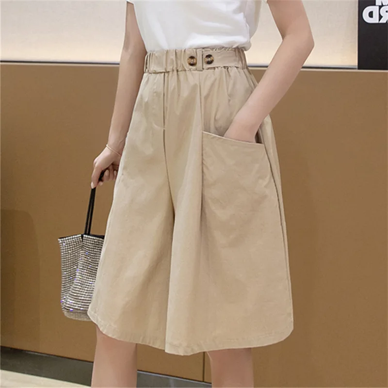 Summer Big Loose Shorts Casual High Waist Wide Leg Shorts Women Korean Brief Solid Office Lady Work Wear Leisure Suit Shorts