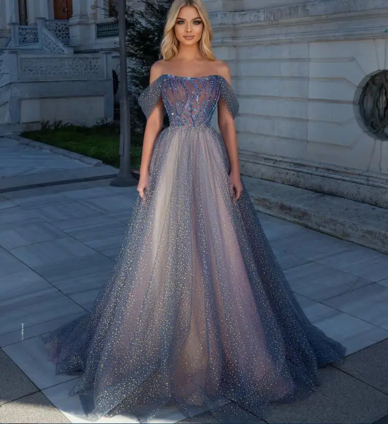 2021 Off The Shoulder Prom Dress Beaded Sequined Lace Appliqued African Plus Size Women Party Dresses Formal Evening Gowns