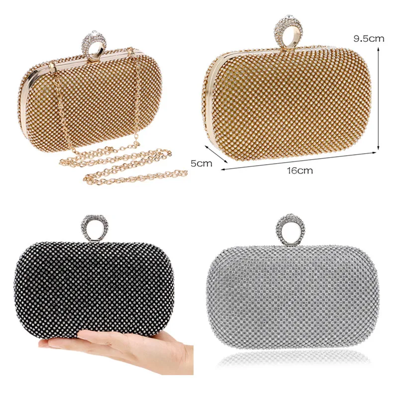 Bolsos de mano de noche con tachuelas de diamantes, bolso de hombro con cadena, carteras para mujer, bolso de noche para boda