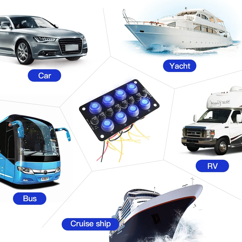 Interruptor de palanca de 12V, accesorios electrónicos de 8 posiciones para barcos, autocaravanas, Puerto Mult, botón de encendido/apagado, equipo