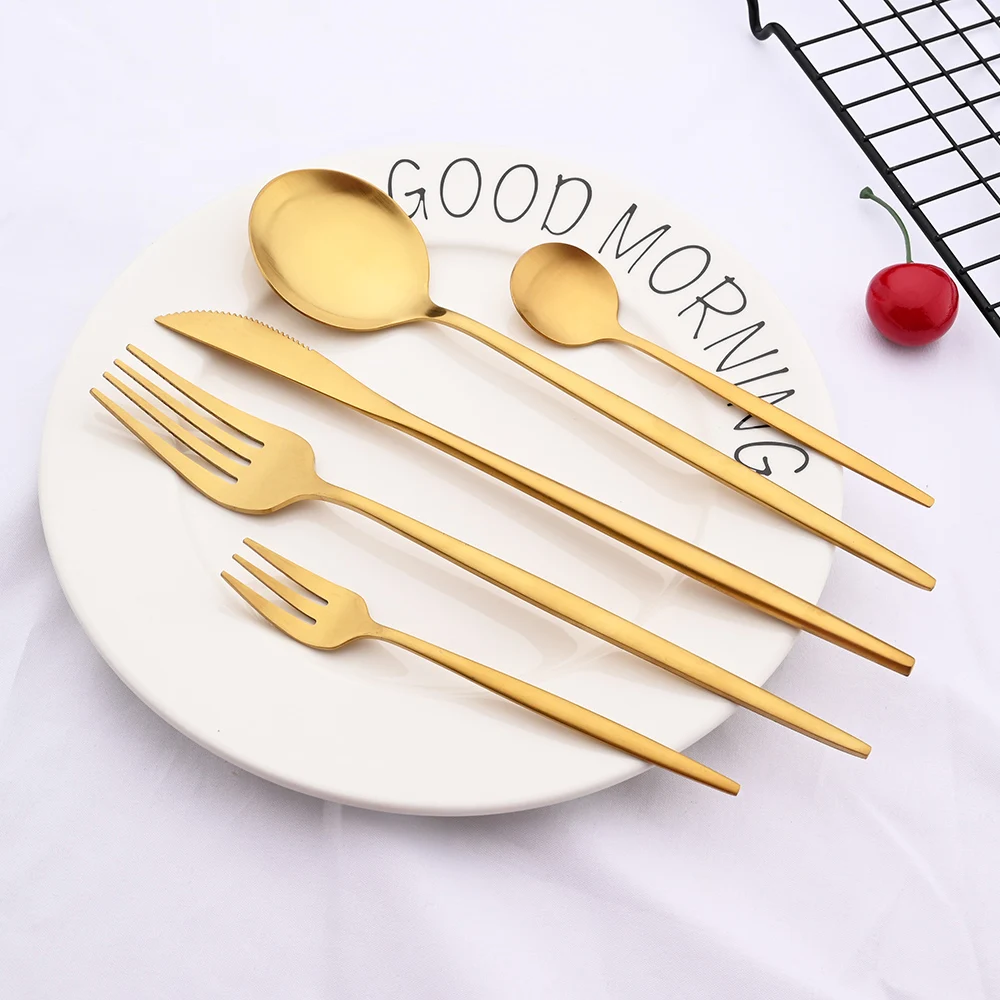 4/20Pcs Dinnerware Matte White Gold Cutlery Set Stainless Steel Flatware Set Knife Fork Spoon Wedding Kitchen Silverware Set