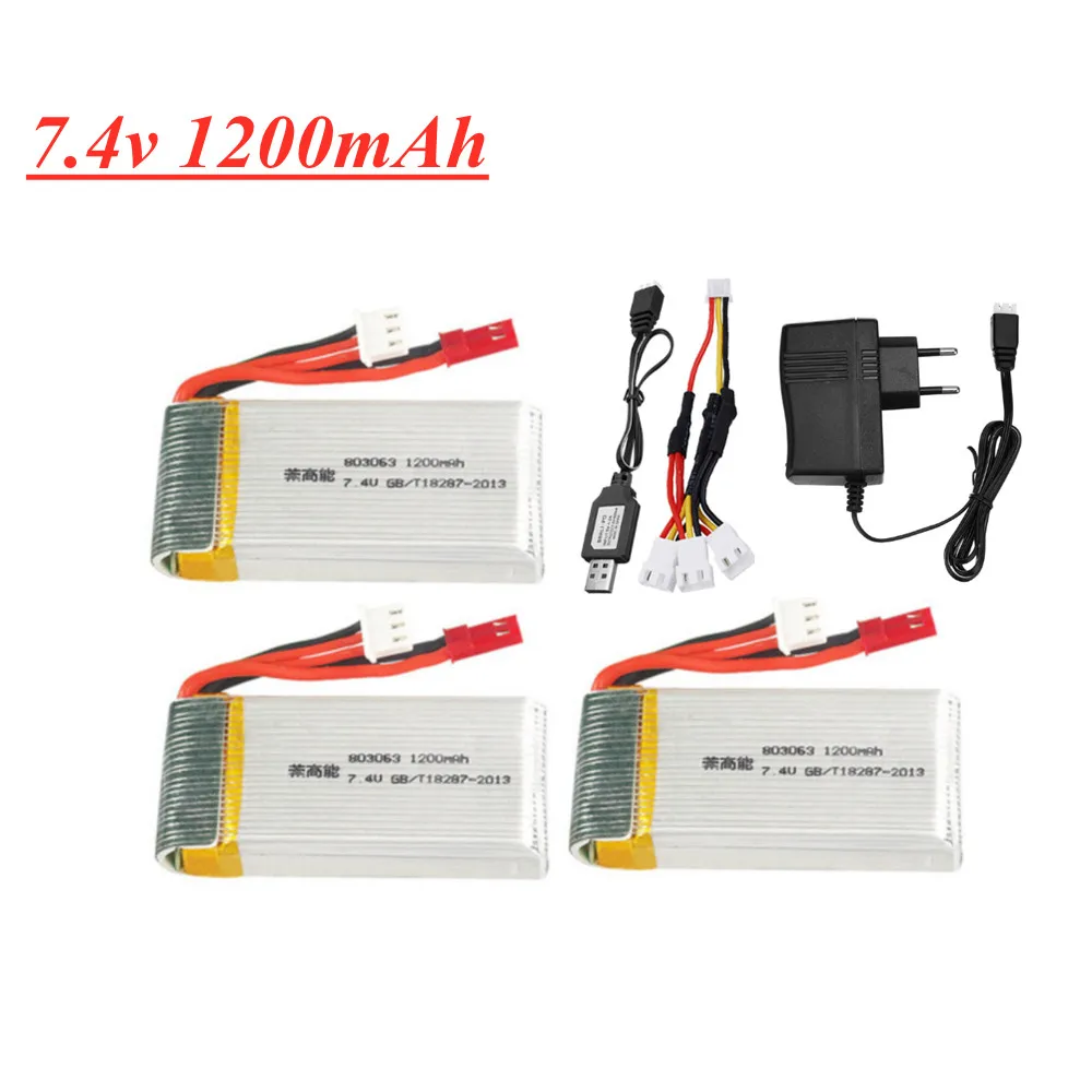 7.4V 1200mAh 2S 803063 30C Lipo Battery For MJX X101 X102 Yi zhang X6 H16 RC Drone Spare Parts 7.4V Battery Charger Set