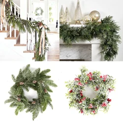 Christmas Wreath Artificial Snowy Pine Cones Rattan Wreath Fake Plant Xmas New Year Home Fireplace Door wall Decorations Navidad