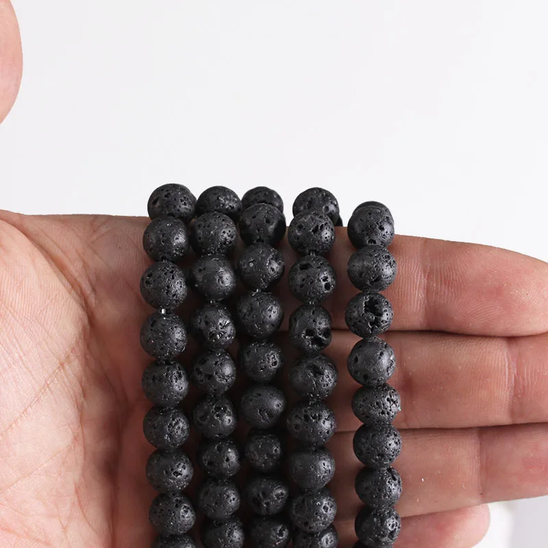 Natural Stone Beads Black Lava Beads Volcanic Stone Loose Beads  4 6 8 10 12 14 16 18MM Beads For Diy Jewelry Making