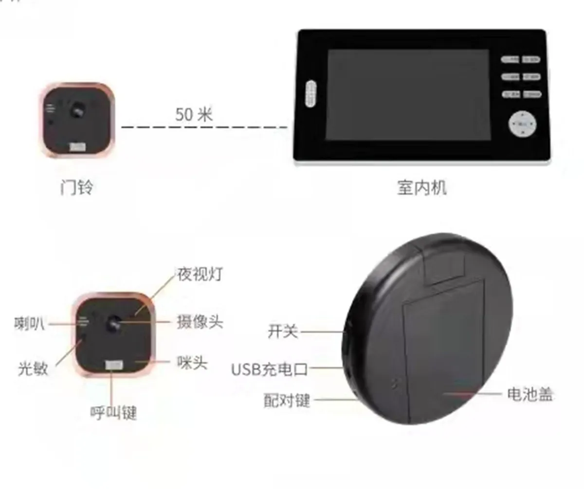 7 Polegada 2.4ghz visor visual da porta ir visão noturna vídeo porta telefone bateria energia olho mágico campainha